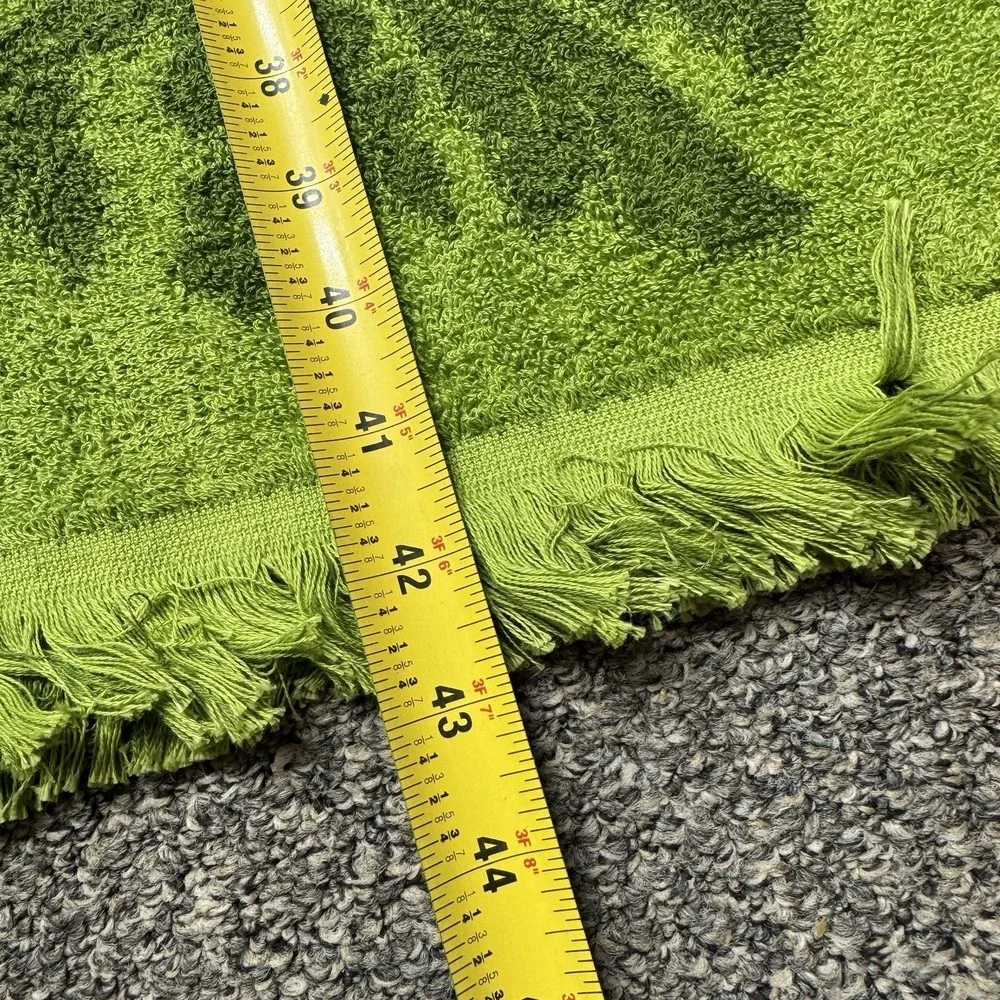 3 Vintage Bath Towel Two Tone Green Floral Cannon Monticello Cotton Fringe 70s